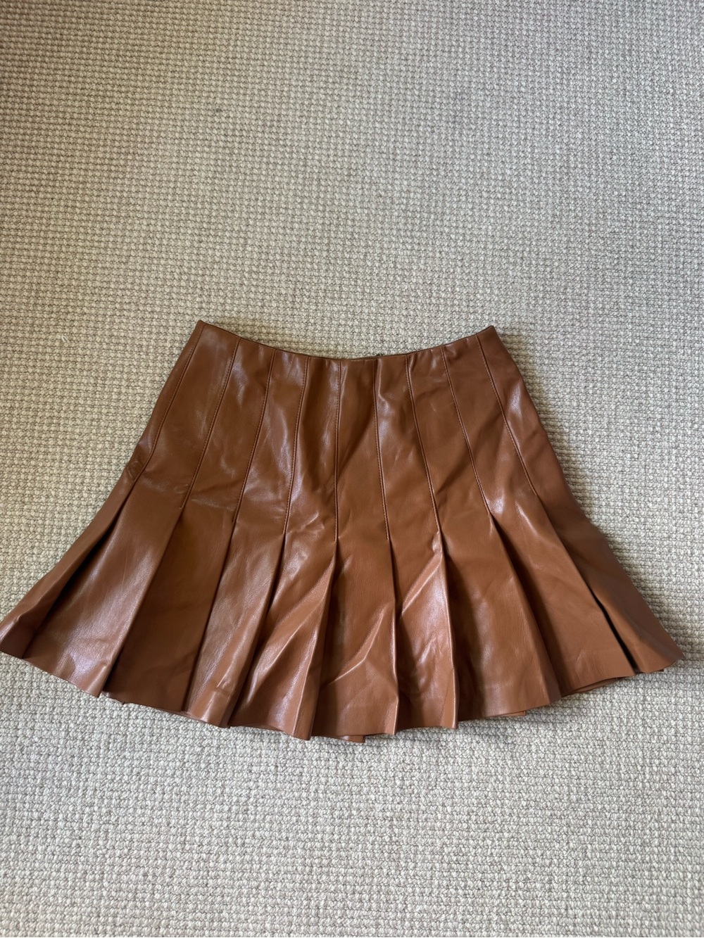 Alice + Olivia Brown Faux Leather Pleated Skirt
